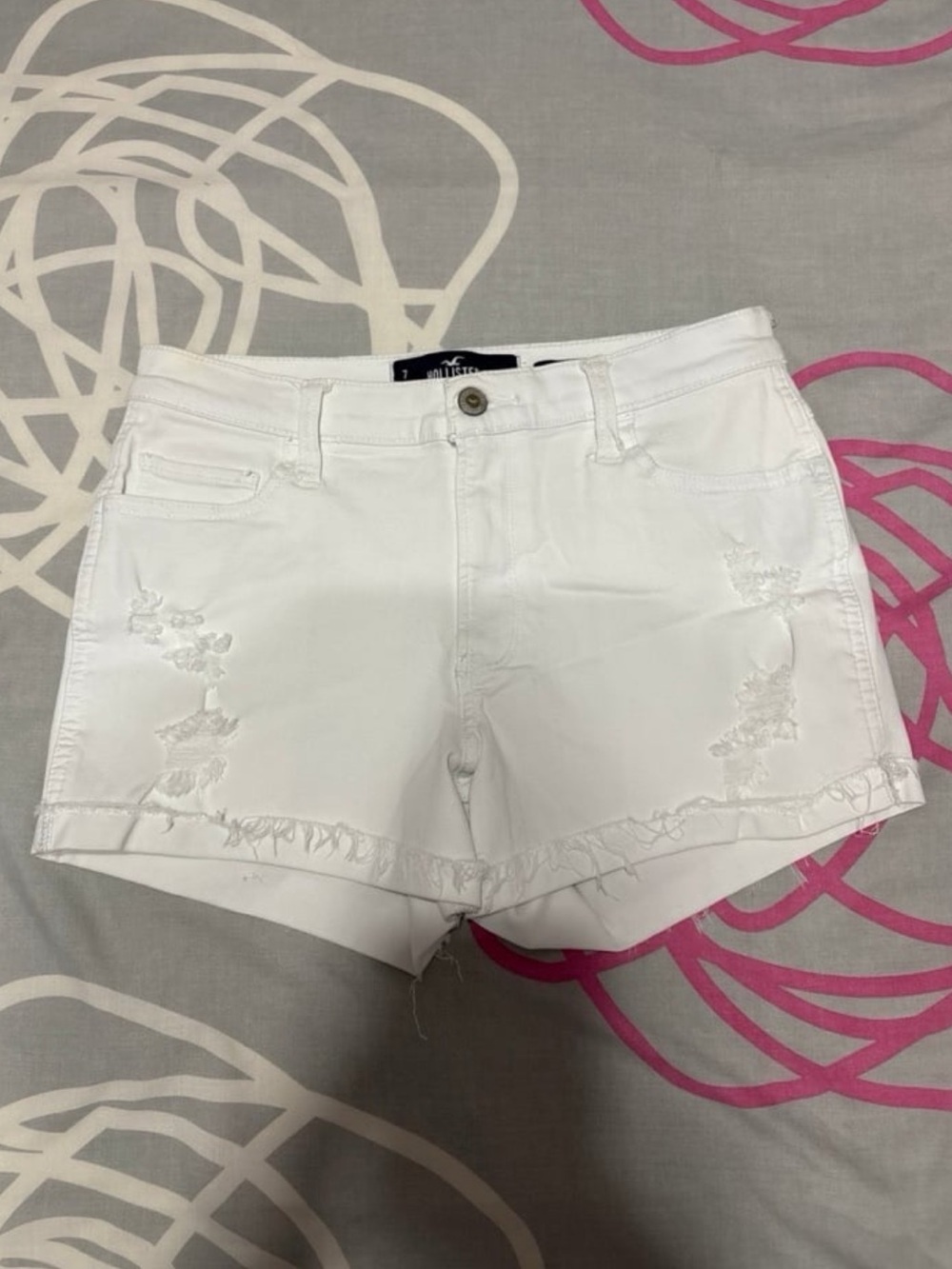 Hollister High-Rise White Ripped Jean Shorts